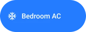 The Quick Settings tile, lit, reading Bedroom AC with a snowflake for Cool.