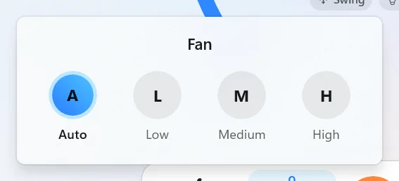 Fan flyout with Auto, Low, Medium and High.